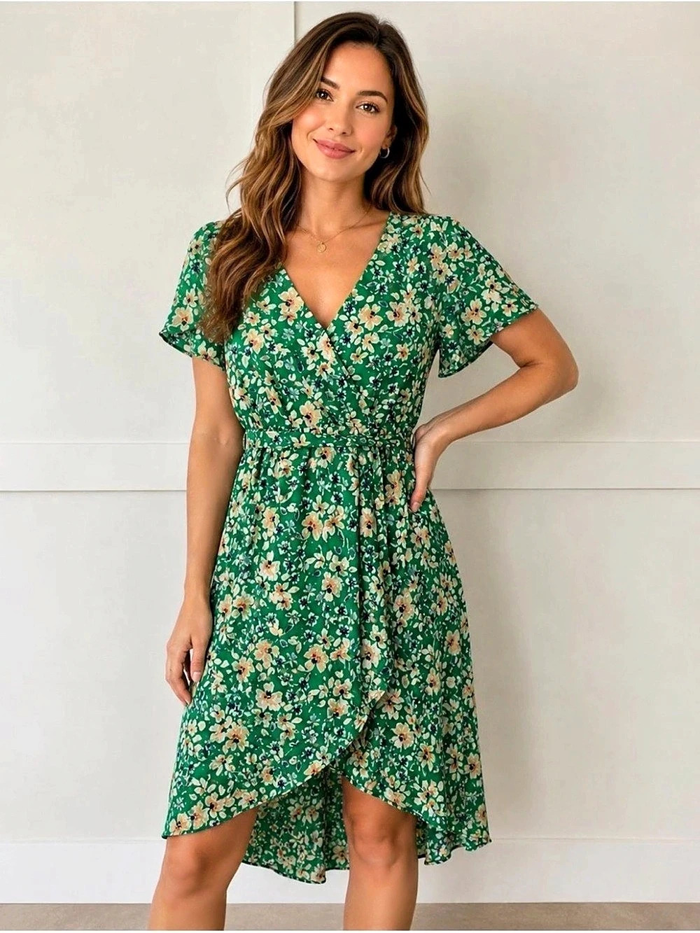 Sienna Sky NWT Green Floral Faux Wrap Midi Dress Women’s S